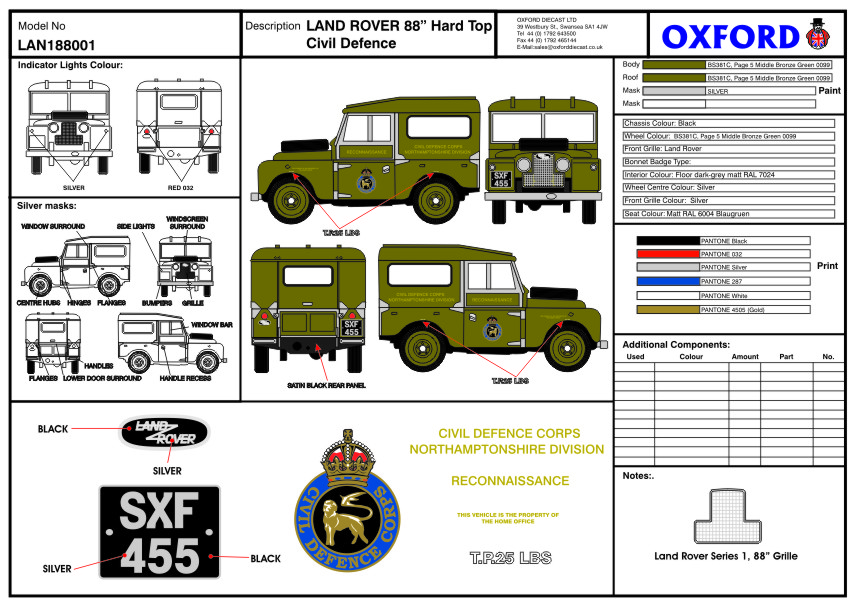 Oxford Diecast spec sheet